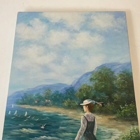 original oil painting signed B.Poulson artwork mother daughter beach - Picture 4 of 8